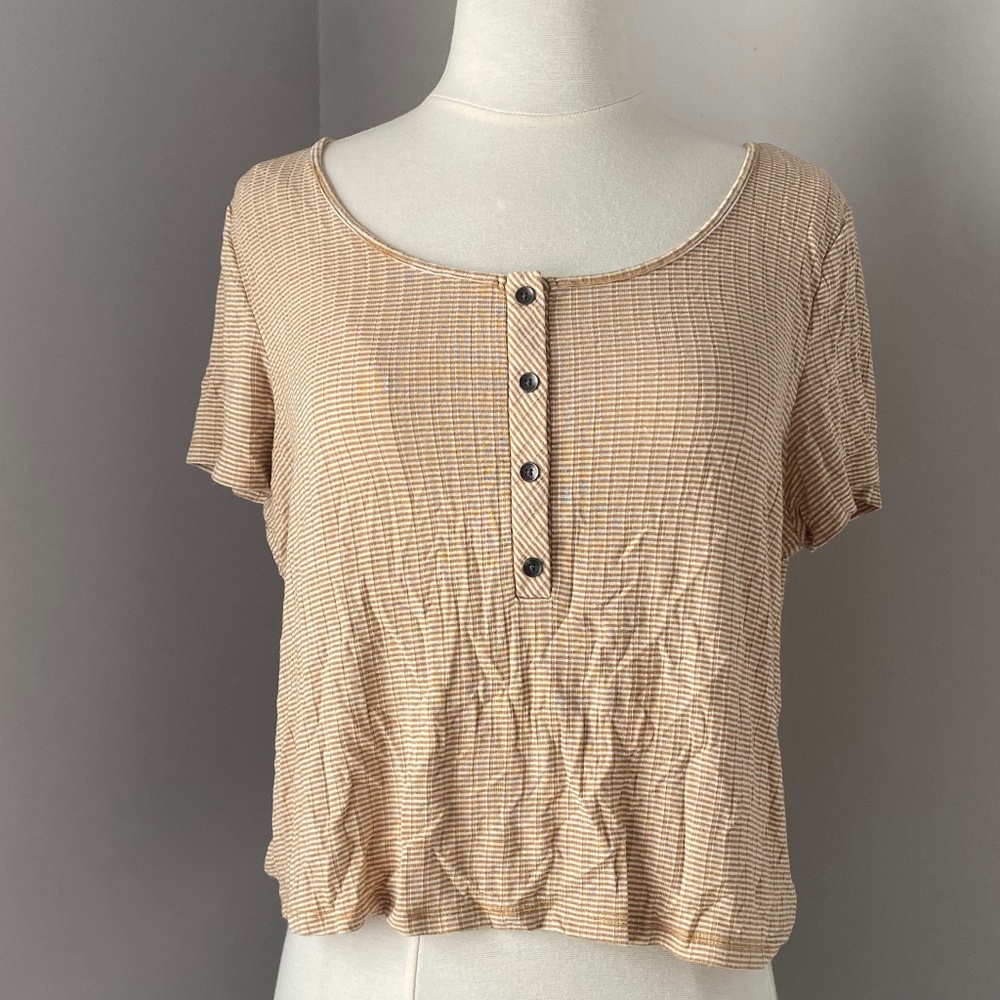 Yellow Stripe Cropped Flow Tee